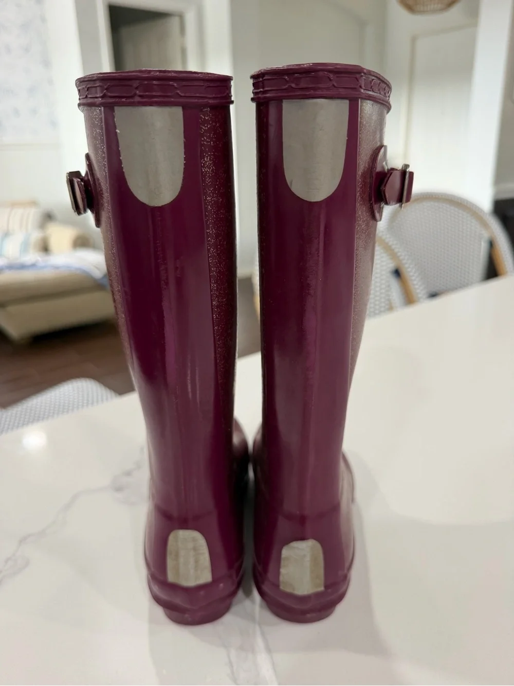 Hunter Kids Original Big Girls Giant Glitter Rain Boots Maroon Purple Size 3Y